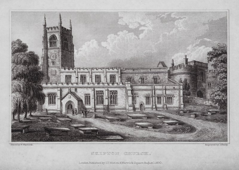 Skipton Church (gravering) av Nathaniel (after) Whittock