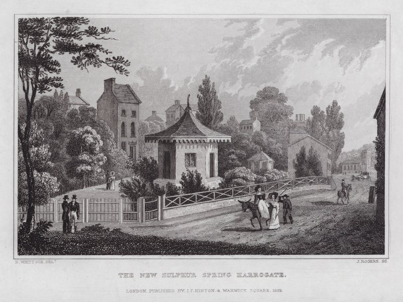 The New Sulphur Spring, Harrogate (gravering) av Nathaniel (after) Whittock