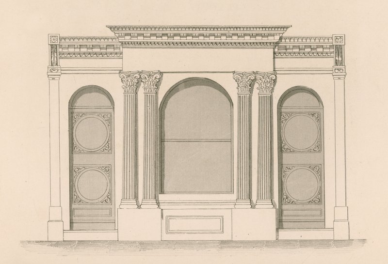 Butikkfront for Mr Mabers vin- og brennevinsbutikk, Tyndale Place, Islington av Nathaniel Whittock