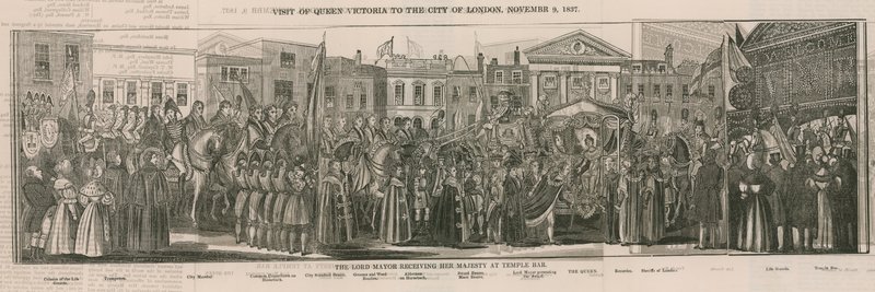 Lord Mayor mottar Hennes Majestet på Temple Bar av Nathaniel Whittock