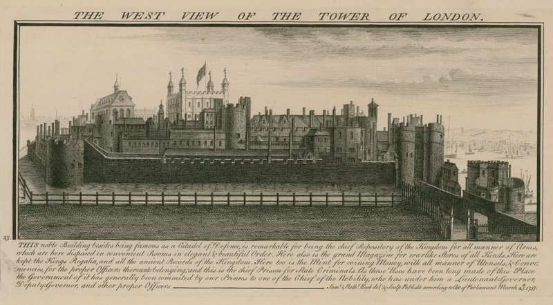 Den vestlige utsikten over Tower of London av Nathaniel and Samuel Buck