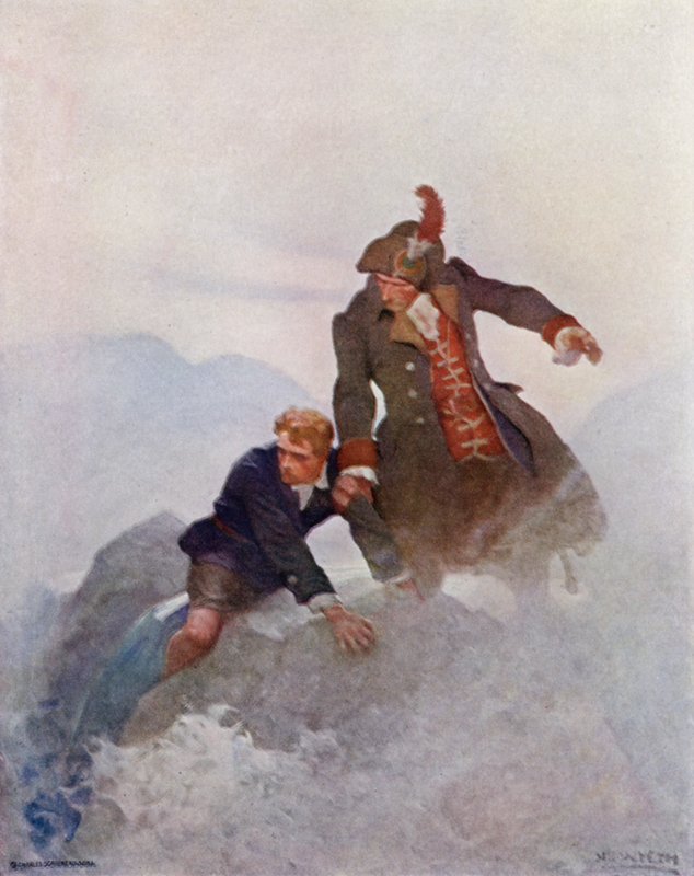 Illustrasjon for kidnappet av Robert Louis Stevenson (farge litho) av Newell Convers (after) Wyeth