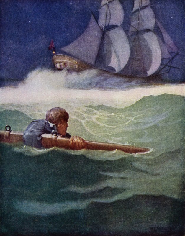Illustrasjon for kidnappet av Robert Louis Stevenson (farge litho) av Newell Convers (after) Wyeth