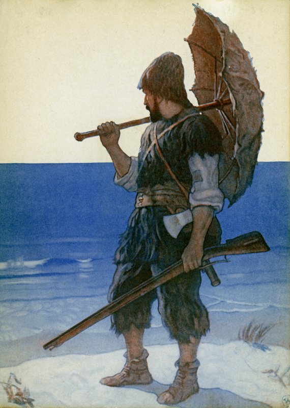 Illustrasjon for Robinson Crusoe (farge litho) av Newell Convers (after) Wyeth