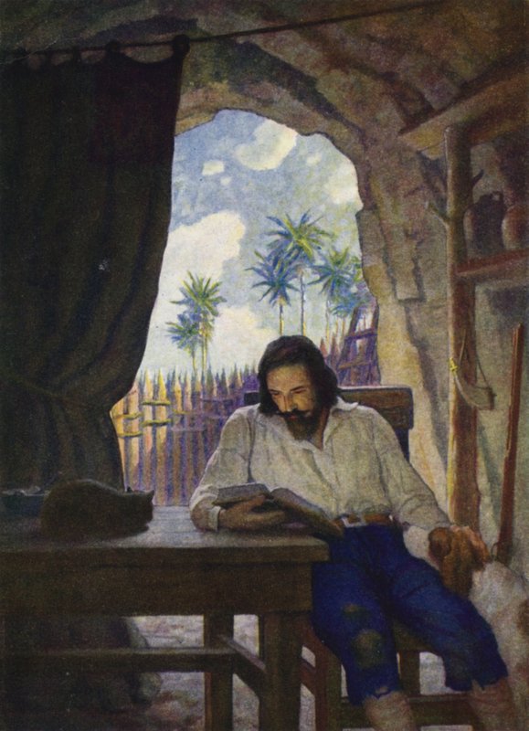 Illustrasjon for Robinson Crusoe (farge litho) av Newell Convers (after) Wyeth