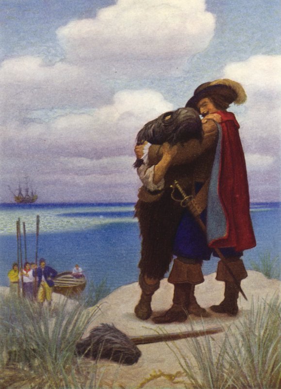 Illustrasjon for Robinson Crusoe (farge litho) av Newell Convers (after) Wyeth