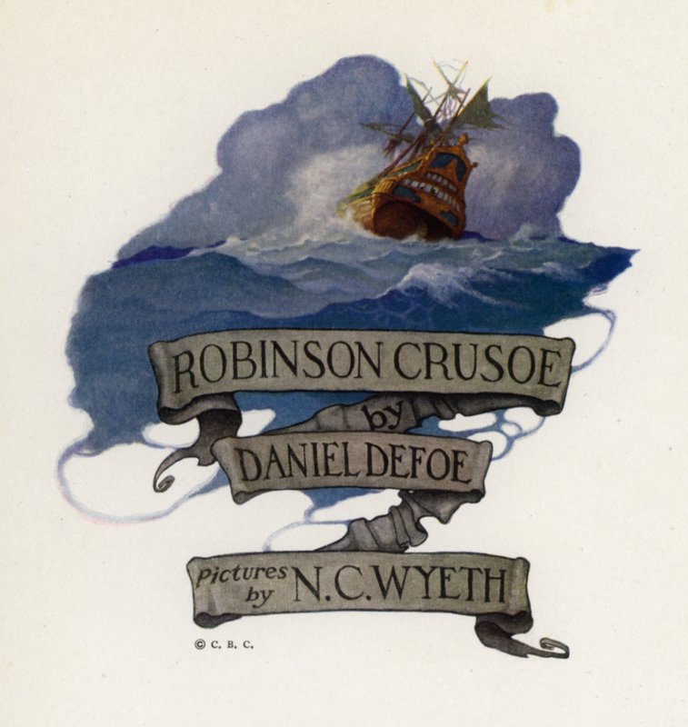 Illustrasjon for Robinson Crusoe (farge litho) av Newell Convers (after) Wyeth