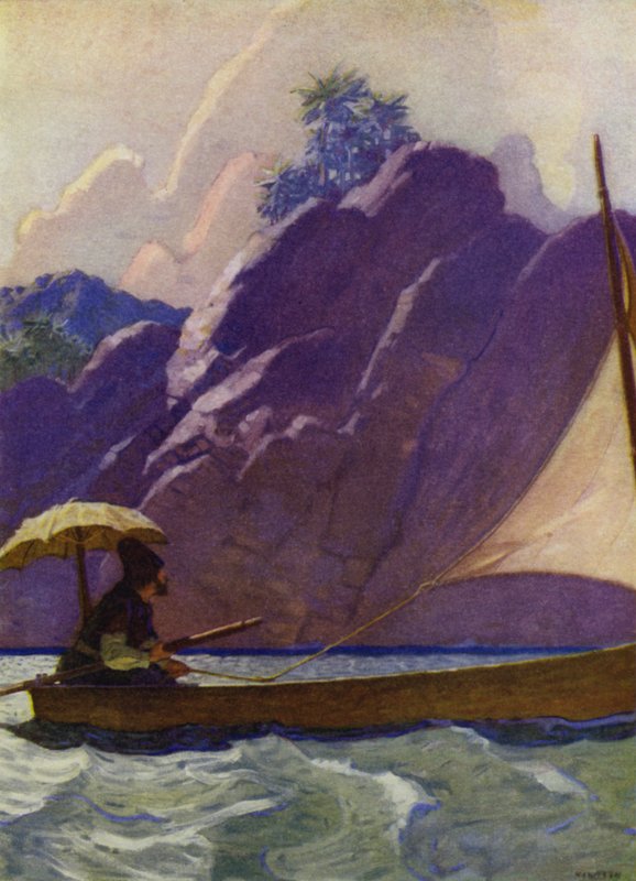 Illustrasjon for Robinson Crusoe (farge litho) av Newell Convers (after) Wyeth