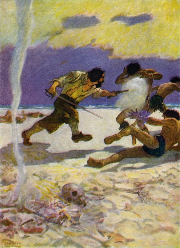 Illustrasjon for Robinson Crusoe (farge litho) av Newell Convers (after) Wyeth