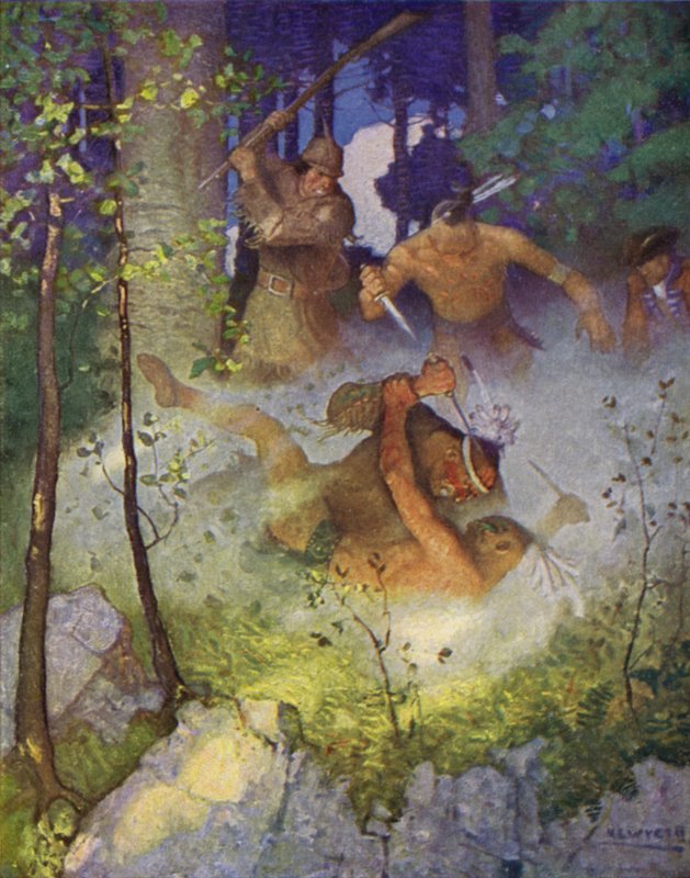 Illustrasjon for The Last of the Mohicans (farge litho) av Newell Convers (after) Wyeth