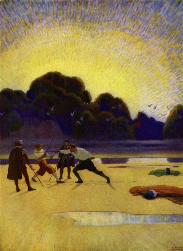 Illustrasjon for Westward Ho! av Charles Kingsley (farge litho) av Newell Convers (after) Wyeth