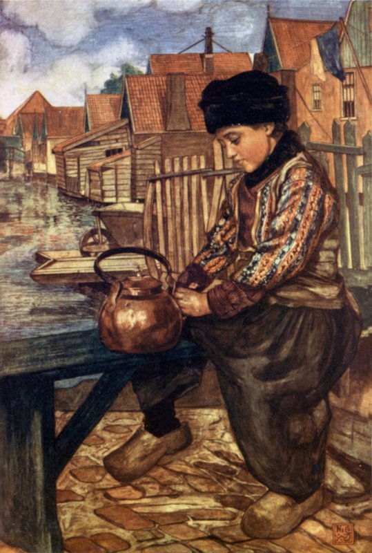 En guttevannkoker (litho i farger) av Nico Jungman