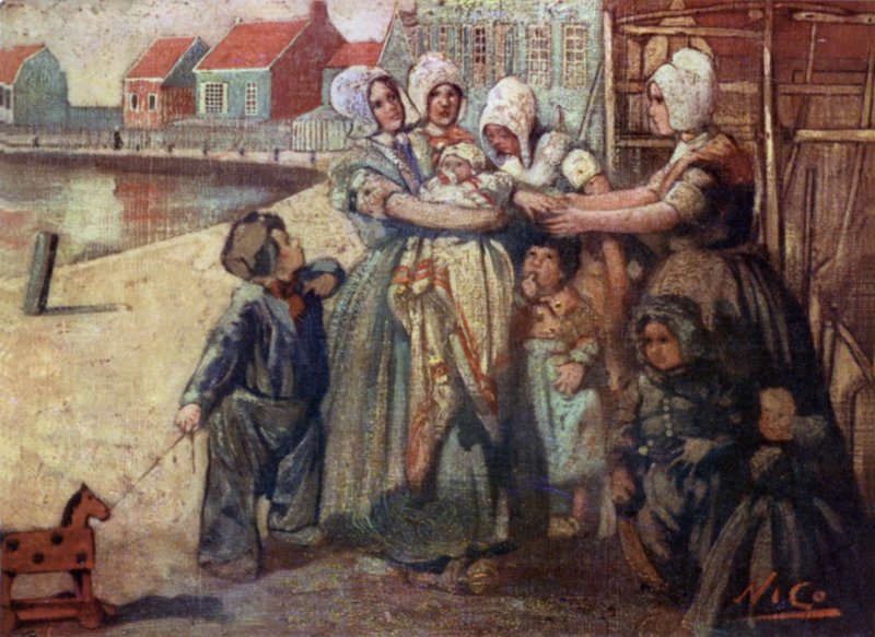 Babytilbedelse (farge litho) av Nico Jungman