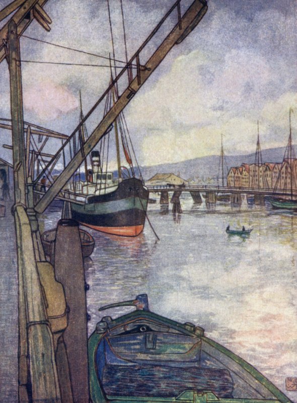 Norge: Trondhjem (farge litho) av Nico Jungman