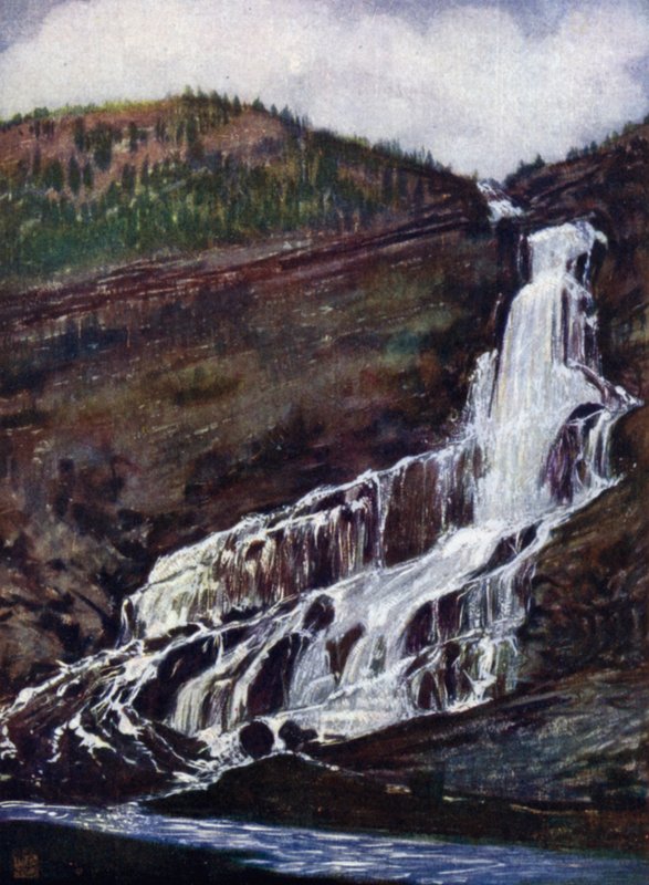Norge: Vaefos, Hildal, Hardanger (farge litho) av Nico Jungman