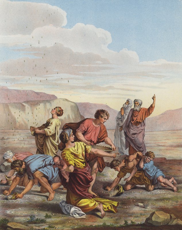 Hebreerne samler manna fra himmelen i ørkenen av Nicolas Poussin