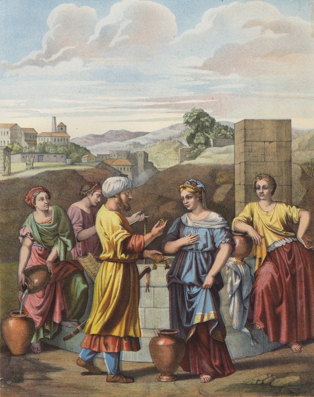 Eliezer og Rebecca ved brønnen av after Nicolas Poussin