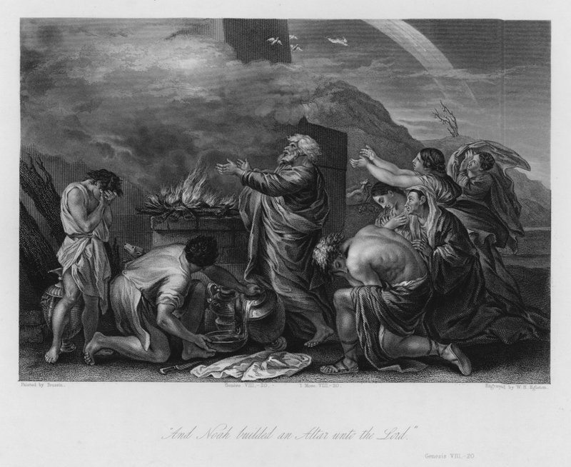 Noahs offer, 1. Mosebok VIII, 20 (gravering) av Nicolas (after) Poussin