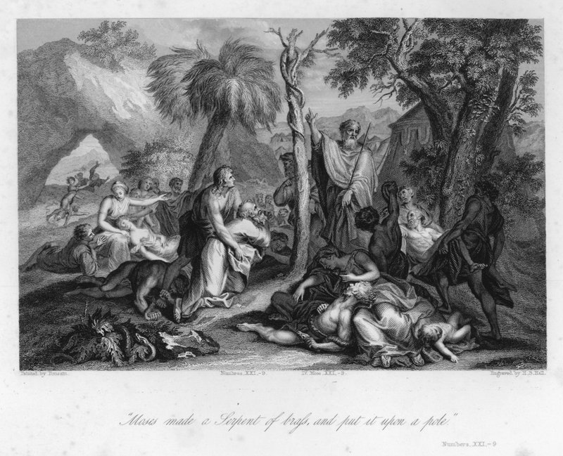 Heving opp den frekke slangen, Nummer XXI, 9 (gravering) av Nicolas (after) Poussin