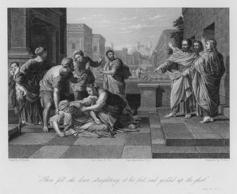 The Death of Sapphira, Acts V av Nicolas (after) Poussin
