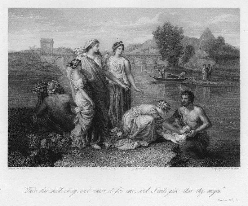 Funnet av Moses, Exodus II, 9 (gravering) av Nicolas (after) Poussin
