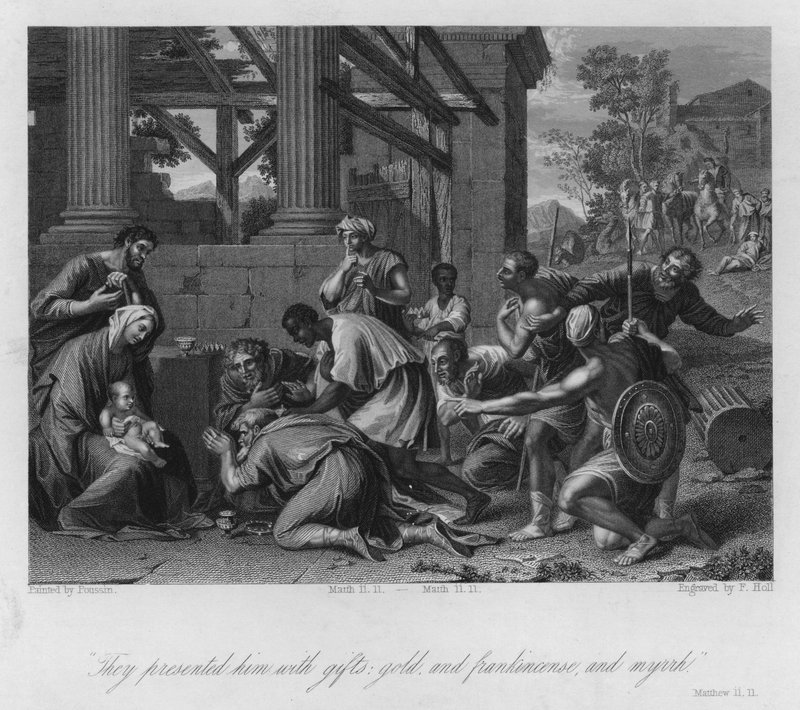 De vise menns offer, Matteus II av Nicolas (after) Poussin