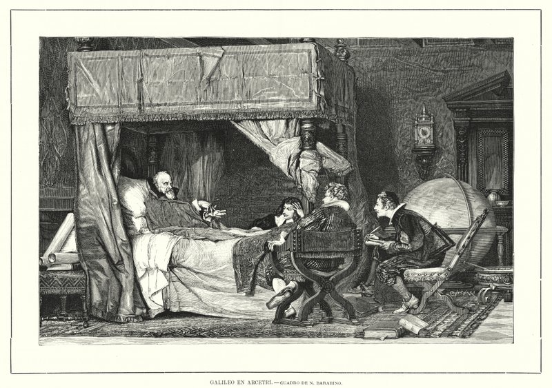 Den italienske astronomen Galileo Galilei i Arcetri, Italia, hvor han døde i 1642 (litho) av Nicolo (after) Barabino