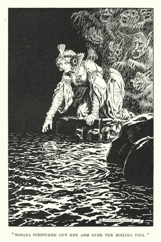 «Rosana strakte ut armen over det kokende bassenget» (litografi) av Norman Ault