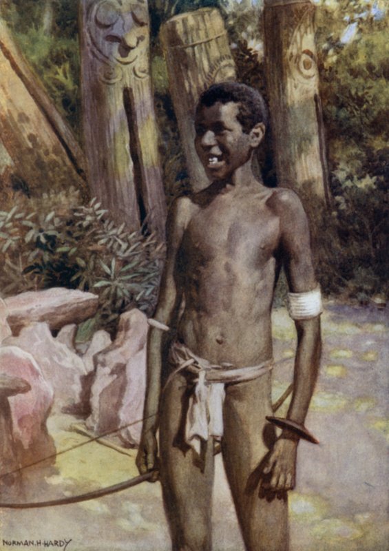 Kunstnerveiledningen på Malekula, New Hebrides (farge litho) av Norman Hardy