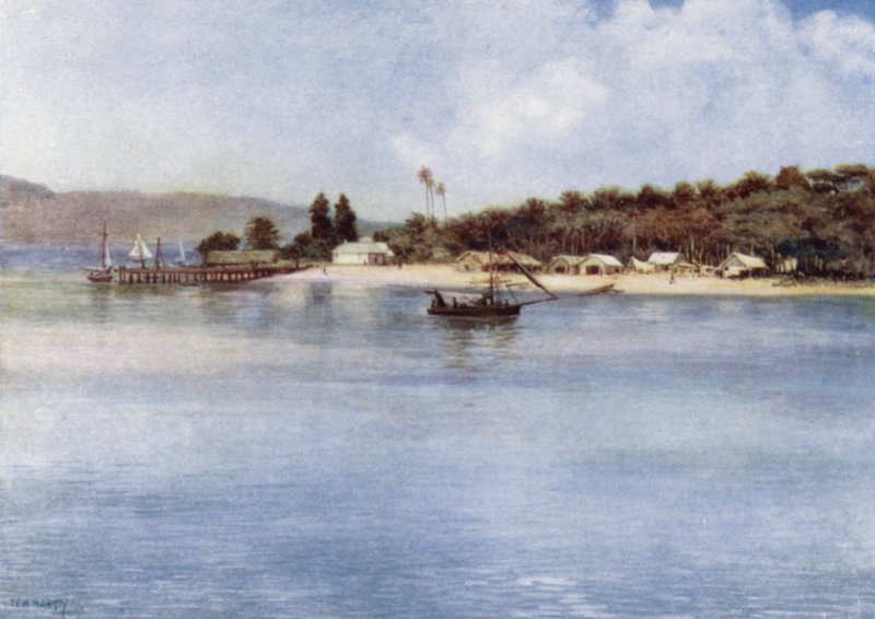 Øya Samari, Britisk Ny-Guinea (farge litho) av Norman Hardy