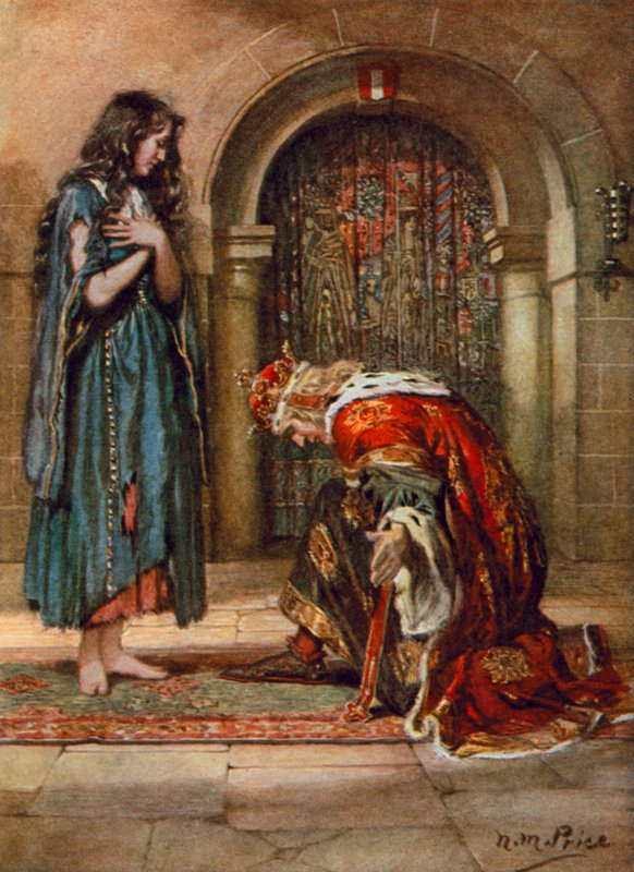 Tennyson, The Beggar-Maid (farge litho) av Norman Mills (after) Price