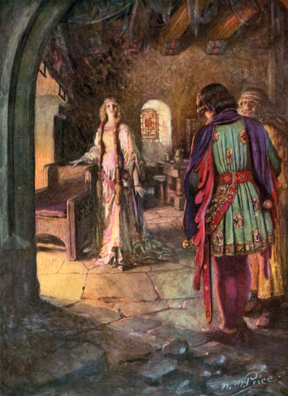 Tennyson, The Marriage of Geraint (farge litho) av Norman Mills (after) Price