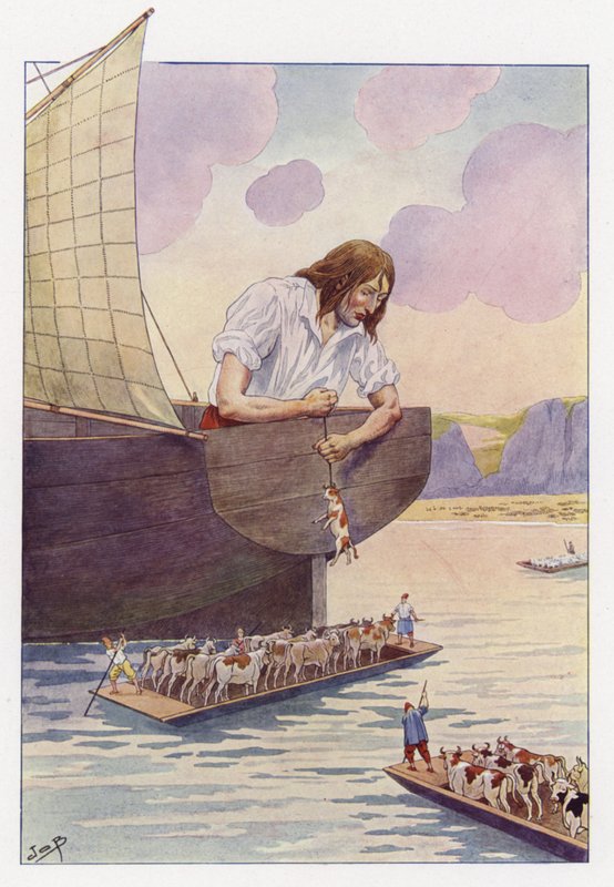 Illustrasjon for Gullivers Travels av Onfray de Breville Job