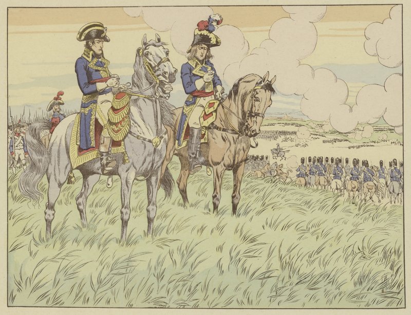 Napoleon og general Louis Desaix i slaget ved Marengo, 24. juni 1800 av Onfray de Breville Job