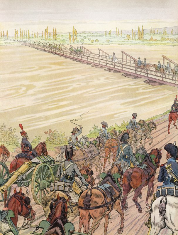 Napoleon krysser Rhinen, 1. oktober 1805 av Onfray de Breville Job