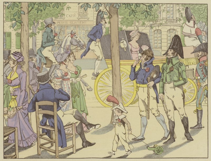 Napoleon etablerer ordenen til Legion dHonneur. Parisere imiterer båndet ved å bære røde nelliker, 19. mai 1802 av Onfray de Breville Job
