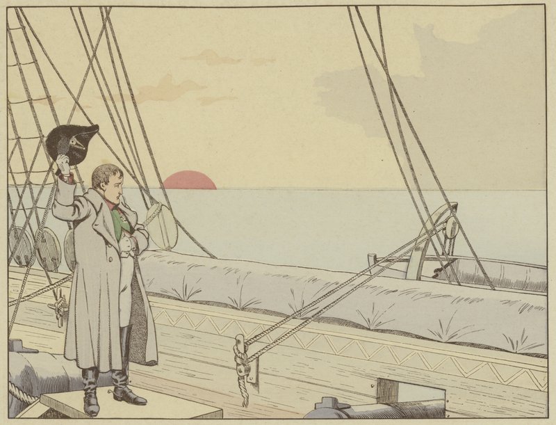 Napoleon om bord på HMS Bellerophon etter å ha overgitt seg til britene, 15. juli 1815 av Onfray de Breville Job