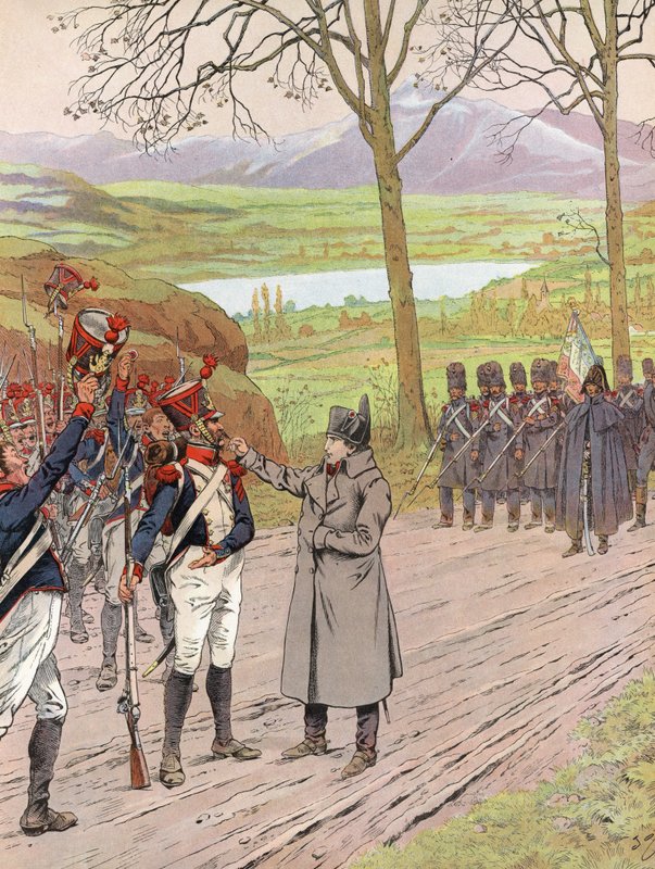 Da Napoleon kom tilbake fra Elba, ble han et øyeblikk blokkert på veien ved Grenoble av Onfray de Breville Job