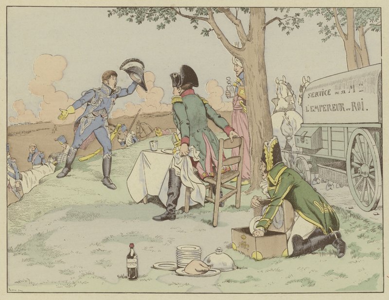 Napoleon mottar nyheter om døden til sin beste venn, marskalk Lannes, i slaget ved Aspern-Essling, mai 1809 av Onfray de Breville Job