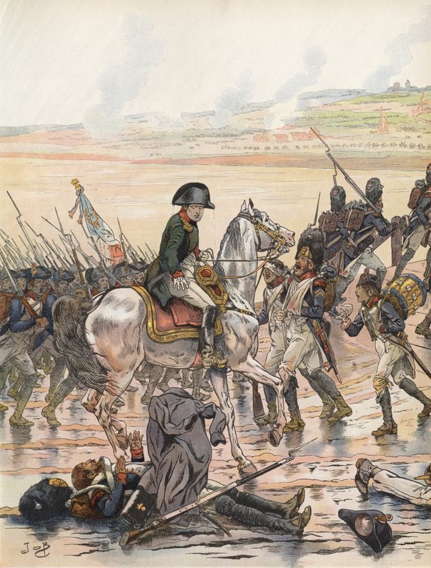 Napoleon viser hensyn til en av sine falne soldater under Rhin-kampanjen av Onfray de Breville Job