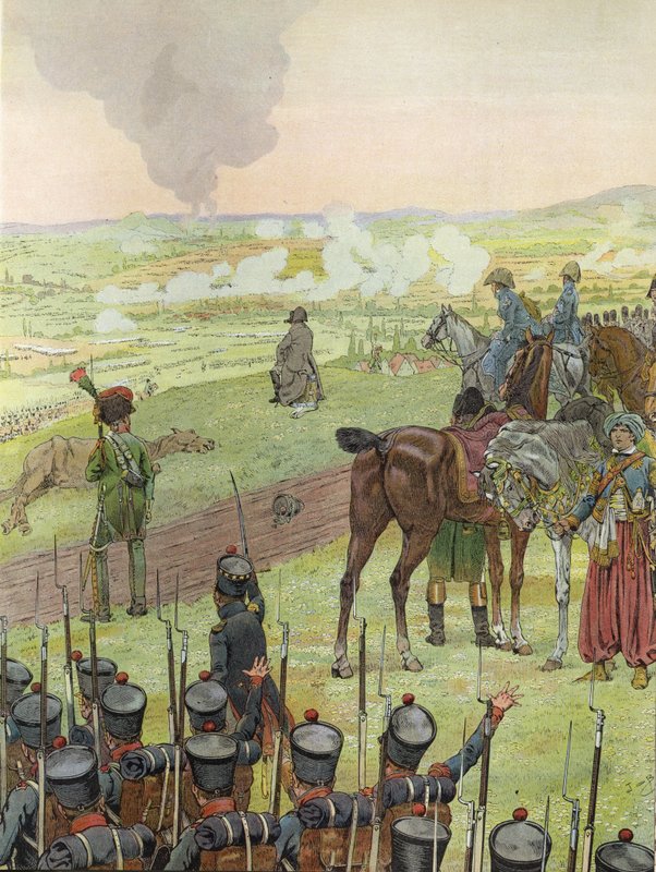 Napoleon, sittende på en tromme, i slaget ved Bautzen, 20.21. mai 1813 av Onfray de Breville Job