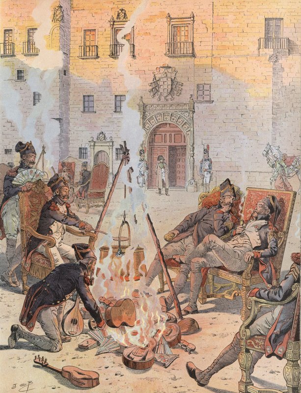 Napoleon var vitne til at noen av troppene hans slapper av ved Burgos av Onfray de Breville Job