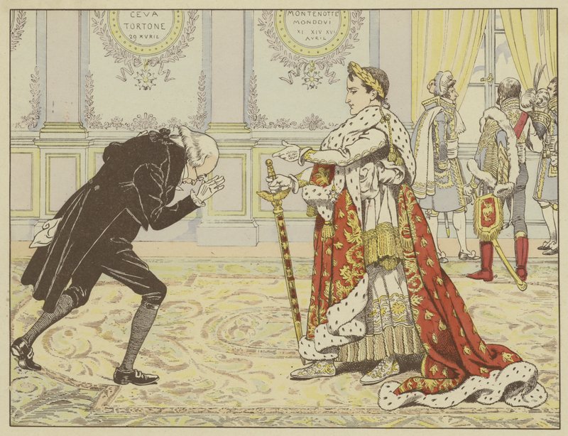 Om morgenen da han ble kronet, så Napoleon notaren til Josephine, og sa til ham og ler: Vel, Maitre Ragideau, her er kappen! Og her er sverdet! av Onfray de Breville Job