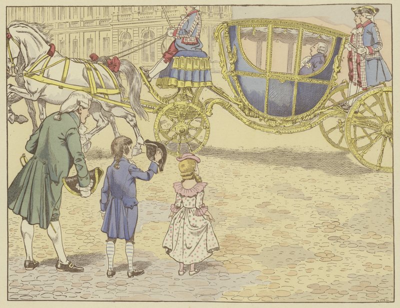 Han ble ført til Versailles av faren i 1779, og så for første gang en konge, Ludvig XVI, som han ville fortsette å etterfølge. av Onfray de Breville Job