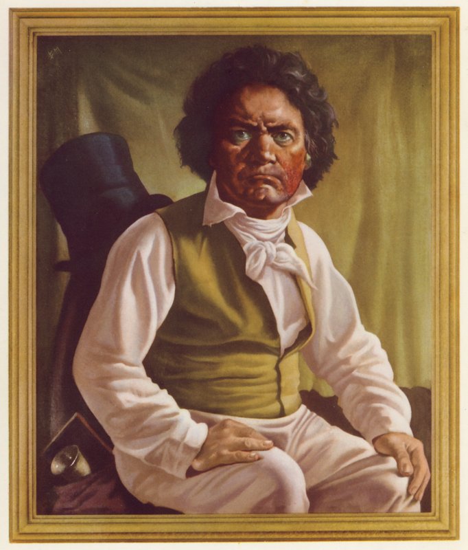 Ludwig van Beethoven i middelalderen (farge litho) av Oswald Charles Barrett
