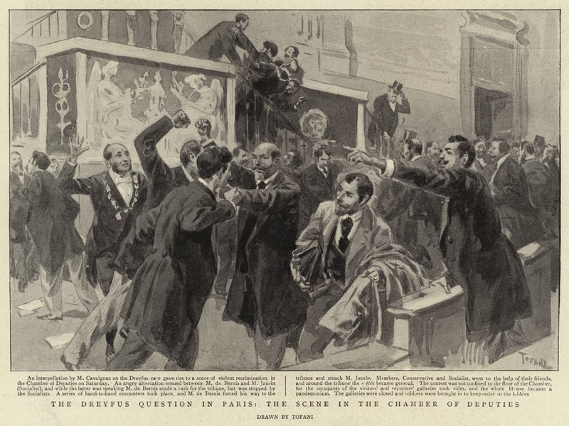 Dreyfus-spørsmålet i Paris, scenen i Deputertkammeret av Oswaldo Tofani