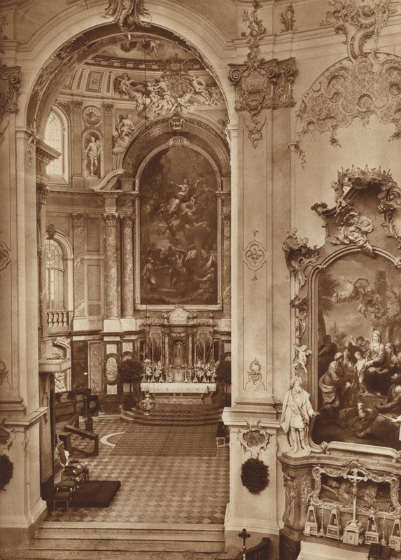Kloster-kirken i Ettal, interiøret i kirken av Otto Ballerstedt