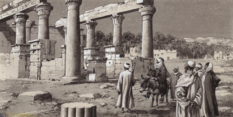 Et ruinert tempel i Egypt (gouache på papir) av Pat (1907-95) Nicolle