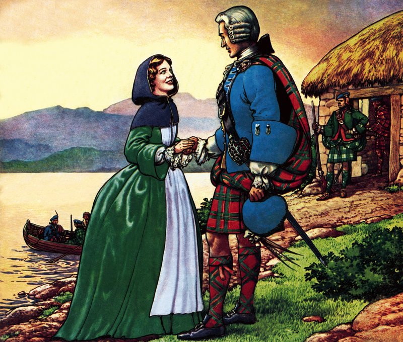 Bonnie Prince Charles og Flora Macdonald av Pat (1907-95) Nicolle
