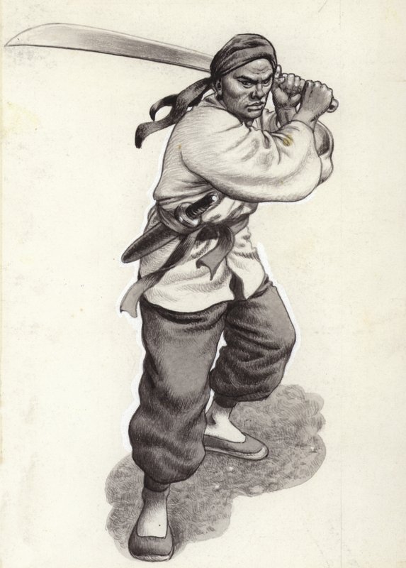 Kinesisk bokserkriger (gouache på papir) av Pat (1907-95) Nicolle